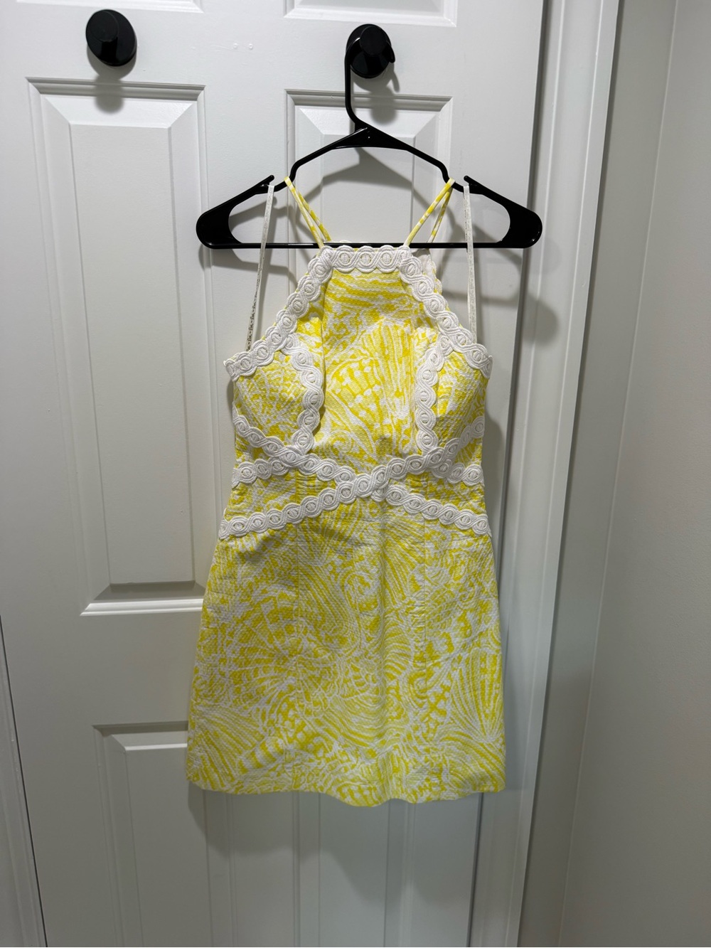 Lilly Pulitzer Yellow and White Halter Mini Dress with Lace Trim